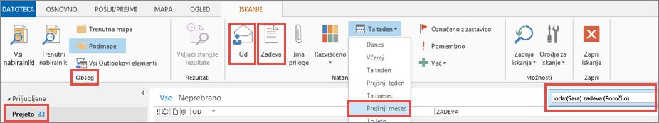 Primer možnosti orodja za iskanje