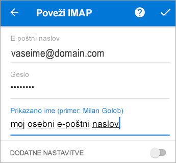 Vnesite geslo in katere koli nastavitve strežnika, ki jih morda potrebujete.