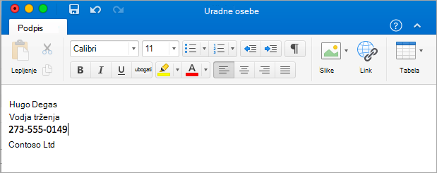 Prikaz urejevalnika podpisov