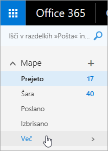 Posnetek zaslona kazalca nad gumbom »Več« v podoknu za krmarjenje v Outlooku v spletu.