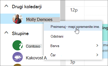 Posnetek zaslona priročnega menija »Drugi koledarji«.