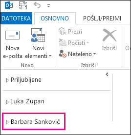 Na seznamu map v programu Outlook 2013 se prikaže mapa v skupni rabi