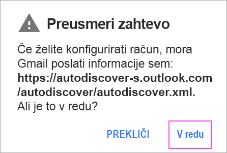 Če se prikaže zahteva po preusmeritvi, tapnite »V redu«.