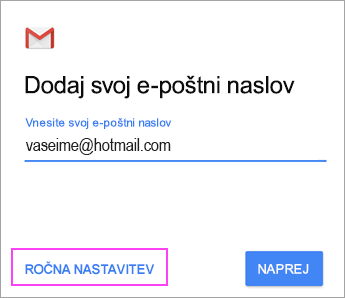 Izberite ročno nastavitev