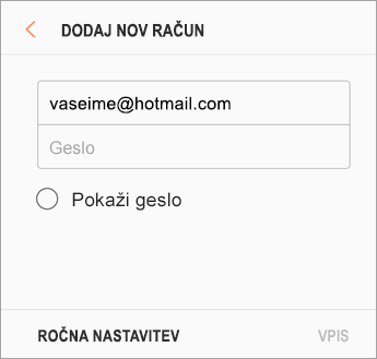E-poštni naslov in geslo
