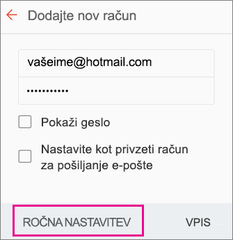 Izberite »Ročna nastavitev«