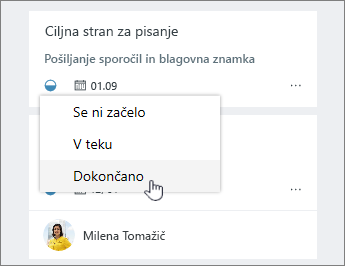 Kliknite ikono napredka in spremenite stanje