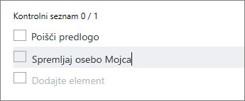 Dodajanje elementa na kontrolni seznam