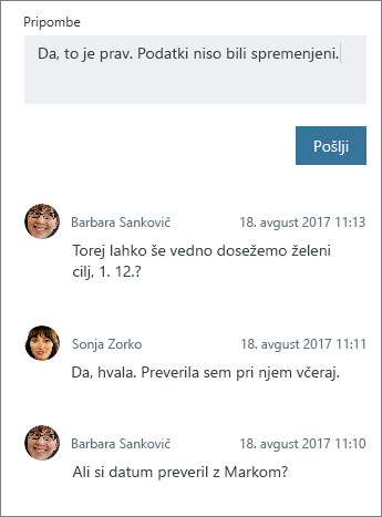 Dodajanje nove pripombe opravilu