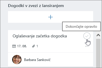 Kliknite kljukico, da dokončate opravilo