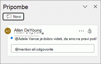 Ob delu pripombe v podoknu s pripombami se prikaže modra pika.