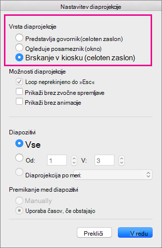 Pokaži možnosti vrste