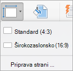 Prikaže meni Velikost diapozitiva