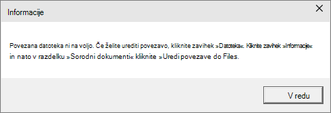 Pokaže napako povezane datoteke v PowerPointu.