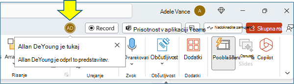 Zaslon za sodelovanje v PowerPointu