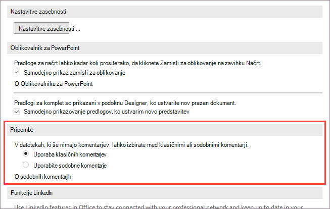 Možnosti za sodobne pripombe