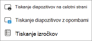 Meni »Možnosti tiskanja«.