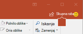 Gumb »Skupna raba« na traku v programu PowerPoint 2016