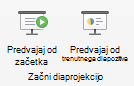 Predvajanje diaprojekcije od začetka ali od trenutnega diapozitiva.