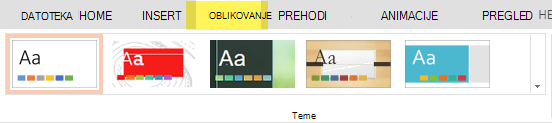 Teme načrta so na zavihku Načrt na traku