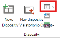 Posnetek zaslona postavitve diapozitiva.