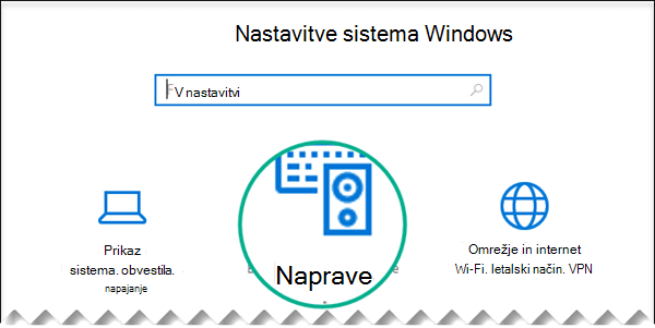 Izberite naprave v pogovornem oknu »Nastavitve sistema Windows«