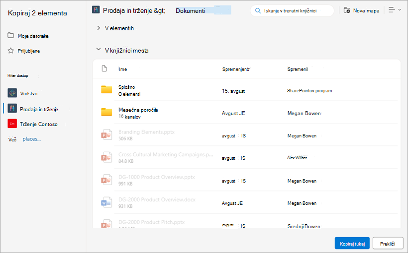 Poiščite cilj datoteke, kjer želite kopirati datoteke.