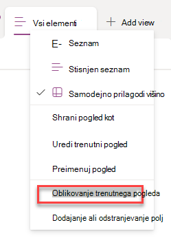posnetek zaslona izbiranja možnosti »Oblikuj trenutno vrstico«