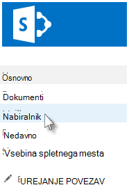 Nabiralnik v vrstici za hitri zagon