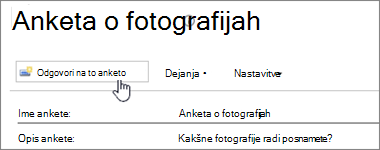 Posnetek zaslona strani ankete z označeno možnostjo Odgovori na to anketo.