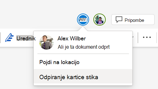 Posnetek zaslona več sodelavcev, ki delajo na istem dokumentu.