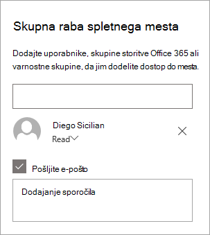 Dodajanje osebe v podokno za skupno rabo mesta
