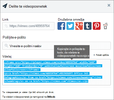 Primer uporabe vdelane kode za vdelavo vsebine na SharePointovo stran
