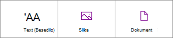 Posnetek zaslona z izbirami nove vsebine