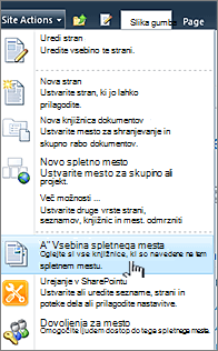 Možnost za ogled celotne vsebine mesta v meniju z dejanji mesta
