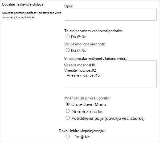 Options for Choice columns