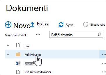 Knjižnica dokumentov programa SharePoint 2016 z označeno mapo