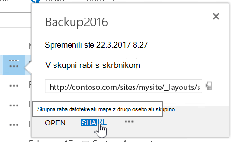 Kliknite »Daj v skupno rabo« za datoteko