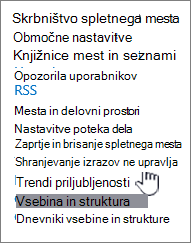 Povezava do upravljanja shrambe izrazov v razdelku »Nastavitve mesta«