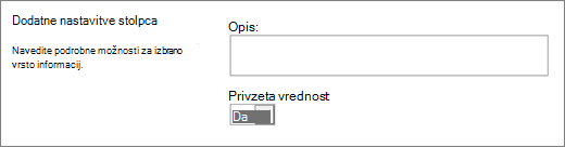 Možnosti za stolpec »Da/ne«