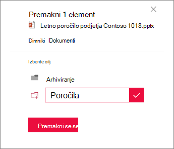 Ustvarjanje nove mape za premik