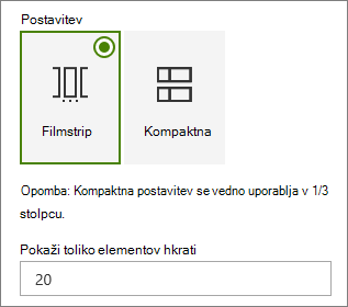 Izbor postavitve v podoknu z lastnostmi spletnega gradnika dogodkov.