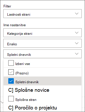 Filter je nastavljen na spletni dnevniki v podoknu s spletnim gradnikom novic