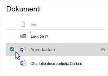 Posnetek zaslona knjižnice z izbrano datoteko