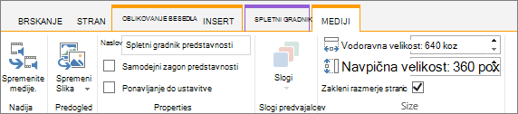 Zavihek »Predstavnost« na traku »Urejanje«