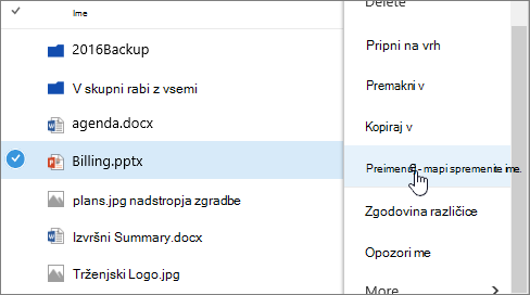 Meni »Elipse« z označeno preimenovanjem
