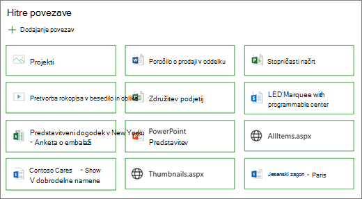 Button layout of quick links
