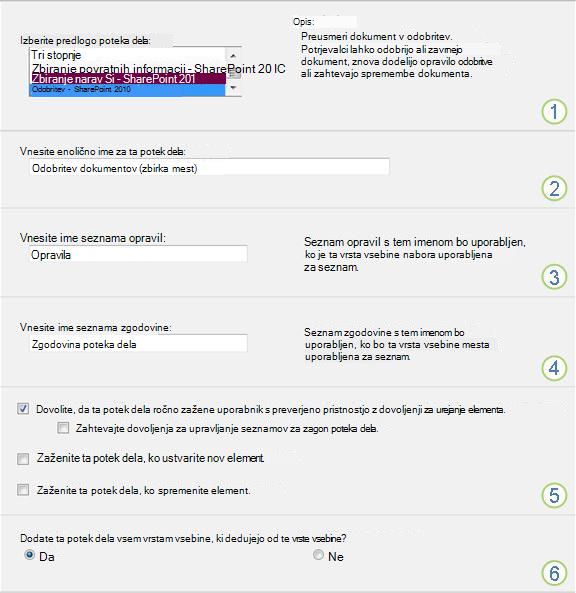 Stran za nastavitev poteka dela