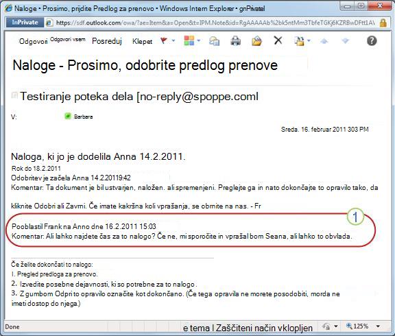 Obvestilo o opravilu za znova dodeljena opravila