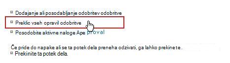Povezava »Prekliči vsa opravila«
